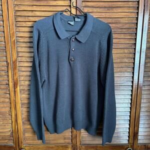 KnightsBridge Men's Vintage Henley Sweater - Dark Gray Pullover - Size Large